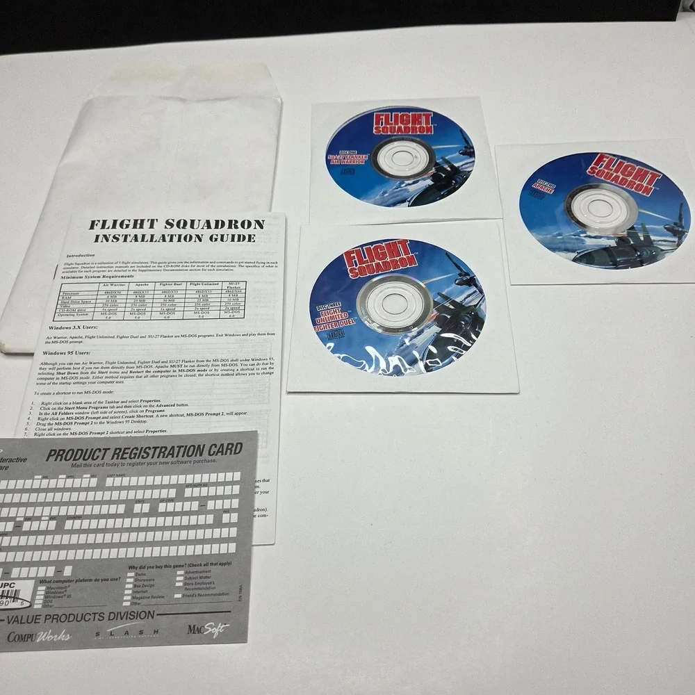 MacSoft Flight Squadron PC Game 3-Disc Set Vintage Windows 95 MS-DOS Sim 5 Games